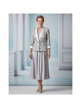 R&M Richards white and black floral lace rhinestone blazer with white collar 18W